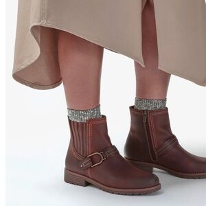 Clarks Aspra Buckle Ankle Boots in British Tan Leather